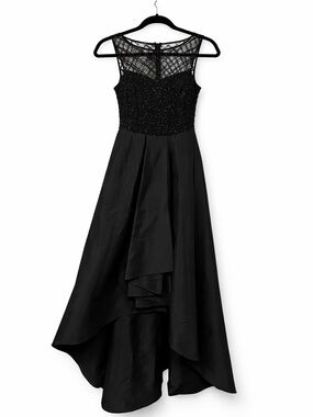 Adrianna Papell Black Beaded Illusion High-Low Formal Dress